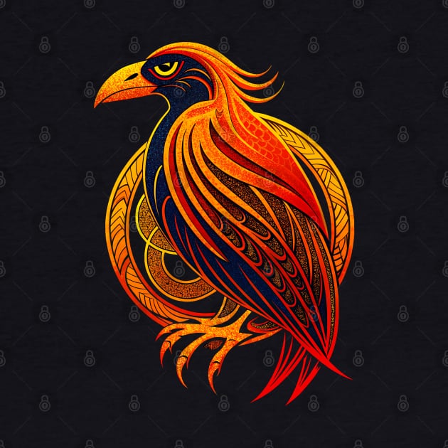 Celtic Raven Bird red and orange by Ravenglow